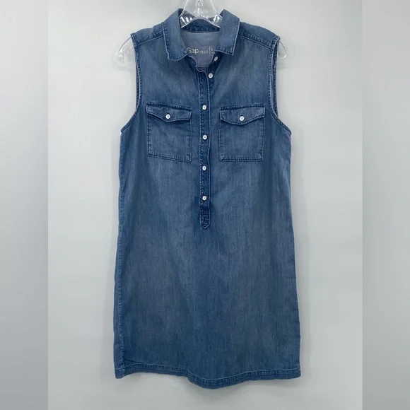 GAP Chambray lightweight sleeveless shirt dress size L - Picture 2 of 8